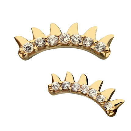 Invictus 14kt Yellow Gold Threadless Petite Spike Strip with 1.3mm Clear CZ Gems on Curved Design Top