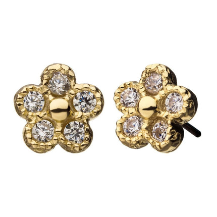 Invictus 14Kt Yellow Gold Threadless with CZ Five Petal Flower Top