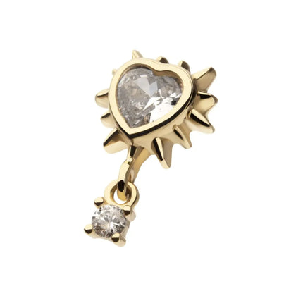 Invictus 14Kt Yellow Gold Threadless Spike Edge Bezel Heart Gem Top with Prong Set Round Dangle