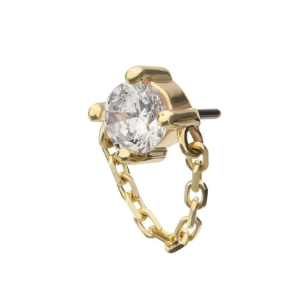 Invictus 14Kt Yellow Gold Threadless 4-Prong Round Gem Top with Rolo Chain Dangle