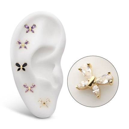 Invictus 14Kt Yellow Gold Threadless Butterfly Top with Prong Set Teardrop & Marquise Gem