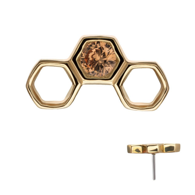 Invictus 14Kt Yellow Gold Threadless Bezel Gem Hollow Out Honeycomb Top