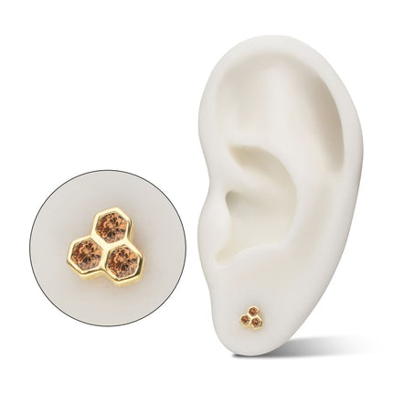 Invictus 14Kt Yellow Gold Threadless Bezel Gem Triple Honeycomb Top