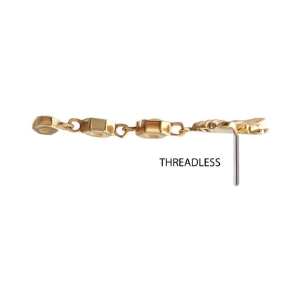 Invictus 14Kt Yellow Gold Threadless Bee Top with Triple Bezel Set Hexagon Gem Dangle