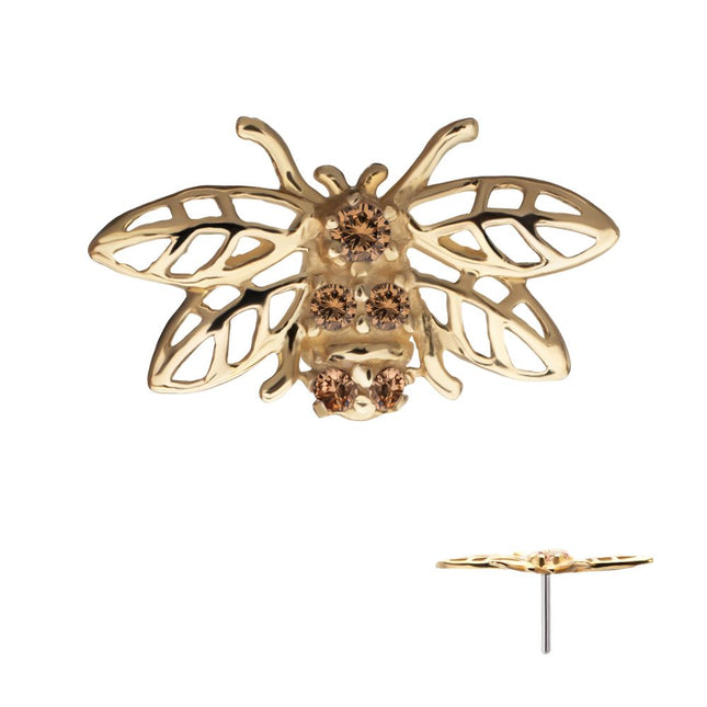 Invictus 14Kt Yellow Gold Threadless Prong Set Gem Hollow Cut Bee Top