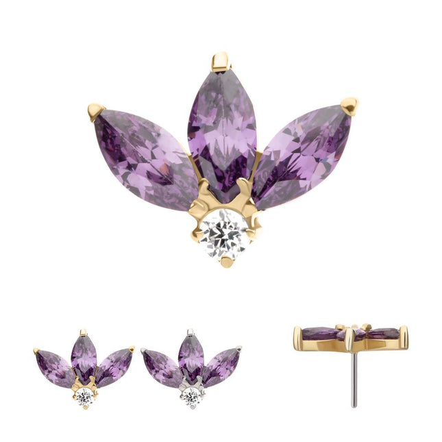 Invictus 14Kt Gold Threadless 3 Marquise Prong Set Gem Cluster Top