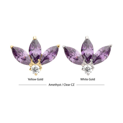 Invictus 14Kt Gold Threadless 3 Marquise Prong Set Gem Cluster Top