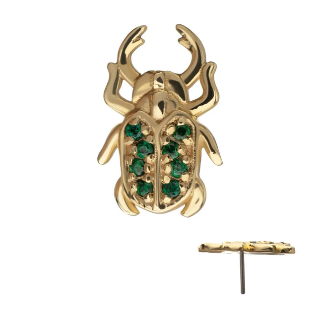 Invictus 14Kt Yellow Gold Threadless Paved Gem Beetle Guardian Top