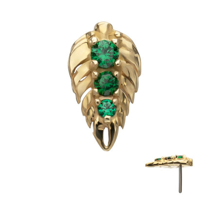 Invictus 14Kt Yellow Gold Threadless Prong Set Emerald Gem Grove Leaf Top