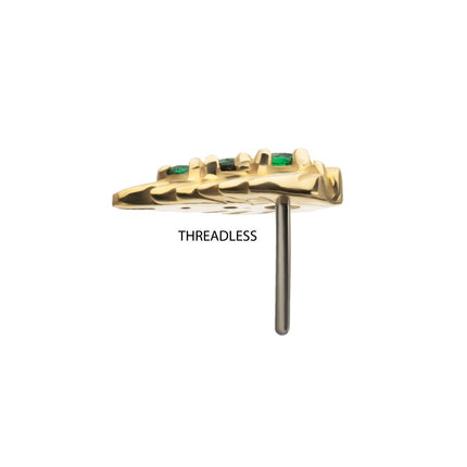 Invictus 14Kt Yellow Gold Threadless Prong Set Emerald Gem Grove Leaf Top