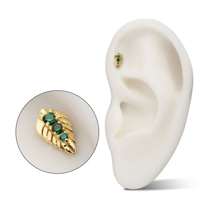 Invictus 14Kt Yellow Gold Threadless Prong Set Emerald Gem Grove Leaf Top