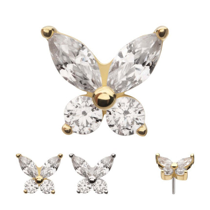 Invictus 14Kt Gold Threadless Butterfly with Prong Set Round & Marquise Gem Top