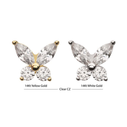 Invictus 14Kt Gold Threadless Butterfly with Prong Set Round & Marquise Gem Top