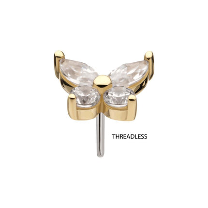 Invictus 14Kt Gold Threadless Butterfly with Prong Set Round & Marquise Gem Top
