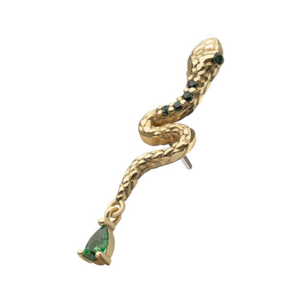 Invictus 14Kt Yellow Gold Threadless Enchanted Serpent Top with Teardrop Emerald Dangle