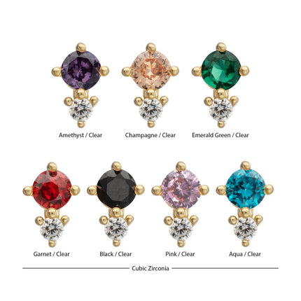 Invictus 14Kt Yellow Gold Threadless Double Round Prong Set Multi-Gem Top