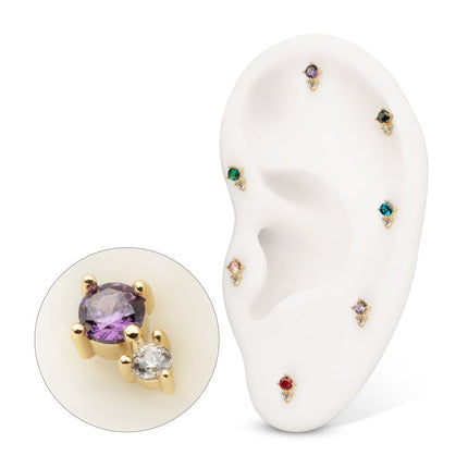 Invictus 14Kt Yellow Gold Threadless Double Round Prong Set Multi-Gem Top