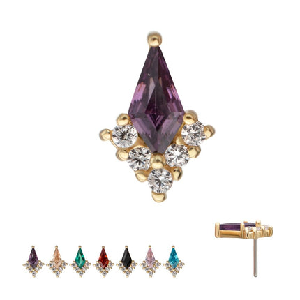 Invictus 14Kt Yellow Gold Threadless Kite Shape & Round Prong Set Multi-Gem Top