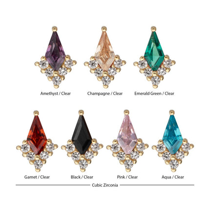 Invictus 14Kt Yellow Gold Threadless Kite Shape & Round Prong Set Multi-Gem Top