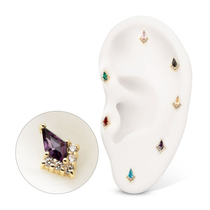 Invictus 14Kt Yellow Gold Threadless Kite Shape & Round Prong Set Multi-Gem Top