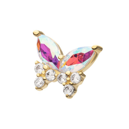 Invictus 14Kt Gold Threadless Butterfly with Prong Set Double Marquise & Triple Round Gem Top