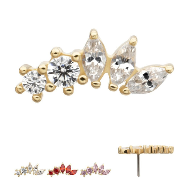 Invictus 14Kt Yellow Gold Threadless "Marquise Bloom" 5-Cluster Gem Top