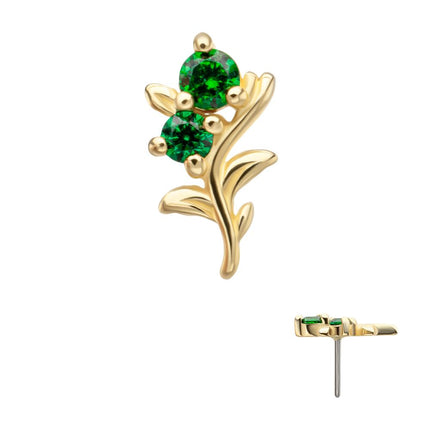 Invictus 14Kt Yellow Gold Threadless Low Profile 3-Prong Duo Gem "Emerald Sprout" Top