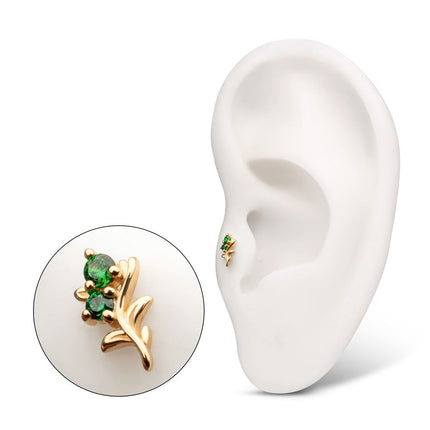 Invictus 14Kt Yellow Gold Threadless Low Profile 3-Prong Duo Gem "Emerald Sprout" Top
