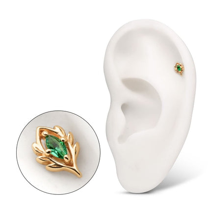 Invictus 14KT Yellow Gold Threadless Low Profile 4-Prong Marquise Gem "Emerald Vine" Top
