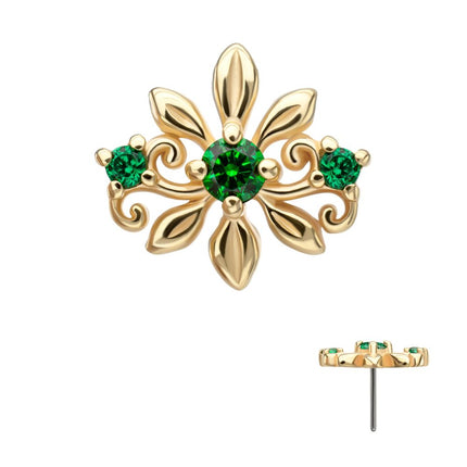 Invictus 14KT Yellow Gold Threadless Low Profile Prong Set Gem "Emerald Blossom" Top