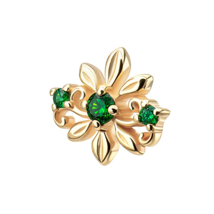 Invictus 14KT Yellow Gold Threadless Low Profile Prong Set Gem "Emerald Blossom" Top
