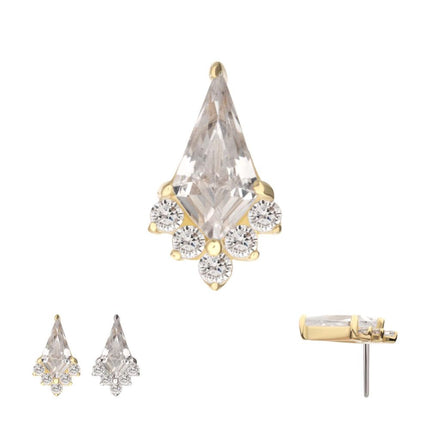 Invictus 14Kt Gold Threadless Kite Shape with 5-Cluster Prong Set Round Gem Top