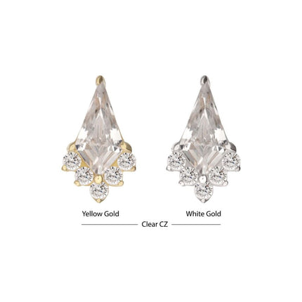 Invictus 14Kt Gold Threadless Kite Shape with 5-Cluster Prong Set Round Gem Top