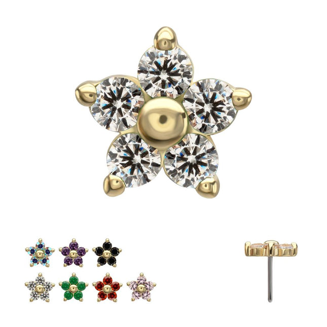 Invictus 14Kt Yellow Gold Threadless Low Profile 5-Petal Prong Set Gem Flower Top