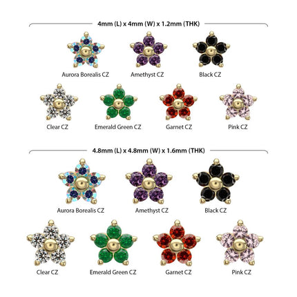 Invictus 14Kt Yellow Gold Threadless Low Profile 5-Petal Prong Set Gem Flower Top