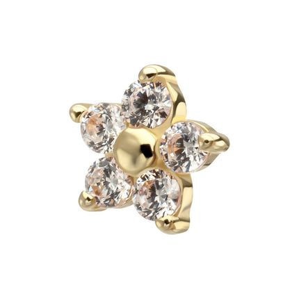 Invictus 14Kt Yellow Gold Threadless Low Profile 5-Petal Prong Set Gem Flower Top
