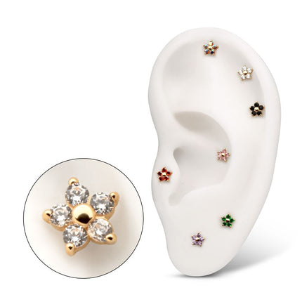 Invictus 14Kt Yellow Gold Threadless Low Profile 5-Petal Prong Set Gem Flower Top