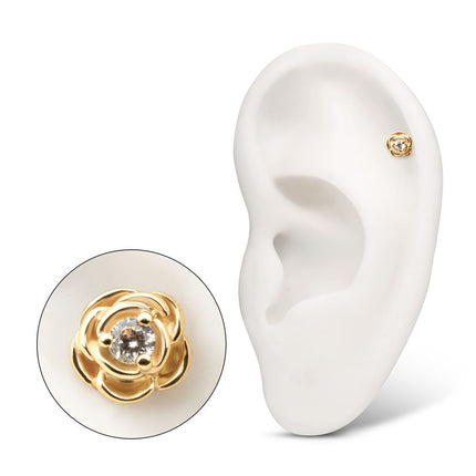 Invictus 14Kt Yellow Gold Threadless Low Profile 3-Prong Gem "Rosebud Bloom" Top