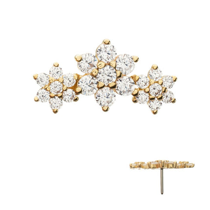 Invictus 14Kt Yellow Gold Threadless 5-Prong Gem Cluster Tri-Flower Top