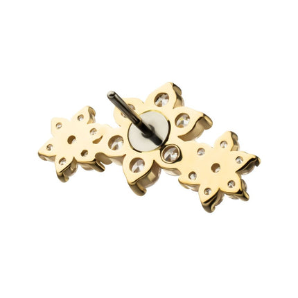 Invictus 14Kt Yellow Gold Threadless 5-Prong Gem Cluster Tri-Flower Top