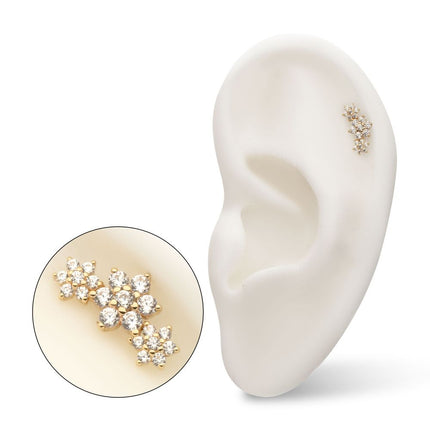 Invictus 14Kt Yellow Gold Threadless 5-Prong Gem Cluster Tri-Flower Top