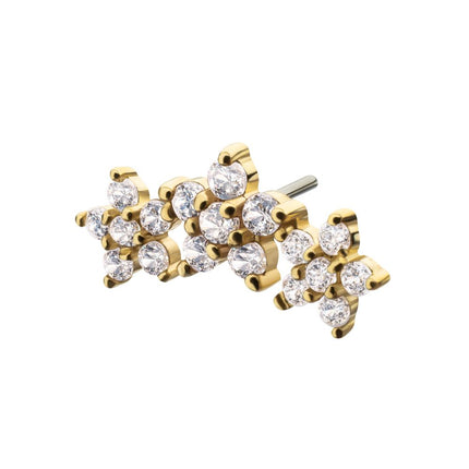 Invictus 14Kt Yellow Gold Threadless 6-Prong Gem Cluster Tri-Flower Top