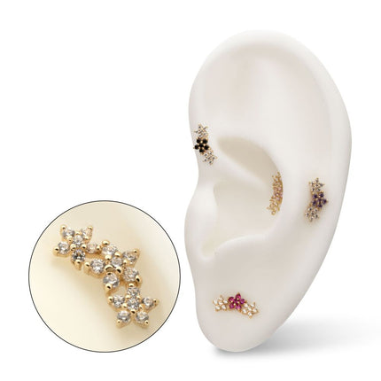Invictus 14Kt Yellow Gold Threadless 6-Prong Gem Cluster Tri-Flower Top