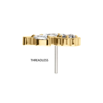 Invictus 14Kt Gold Threadless Rose Flower & Stem Top with Prong Set Rond & Marquise Gem