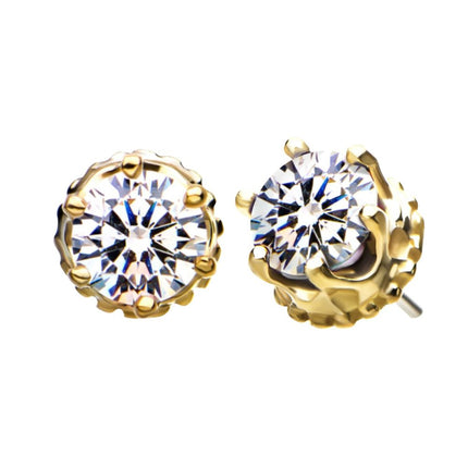 Invictus 14kt Yellow Gold Threadless Crown Set CZ Gem Top