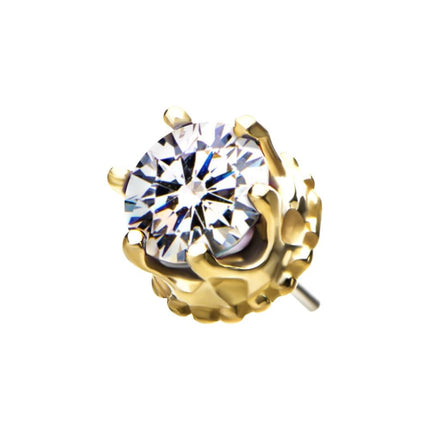 Invictus 14kt Yellow Gold Threadless Crown Set CZ Gem Top