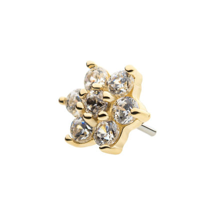 Invictus 14Kt Yellow Gold Threadless with 6 Prong Set Clear CZ and Centerpiece CZ/Synthetic Opal Flower Top