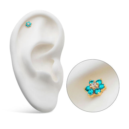 Invictus 14Kt Yellow Gold Threadless with 6 Prong Set CZ and Centerpiece Clear CZ Flower Top