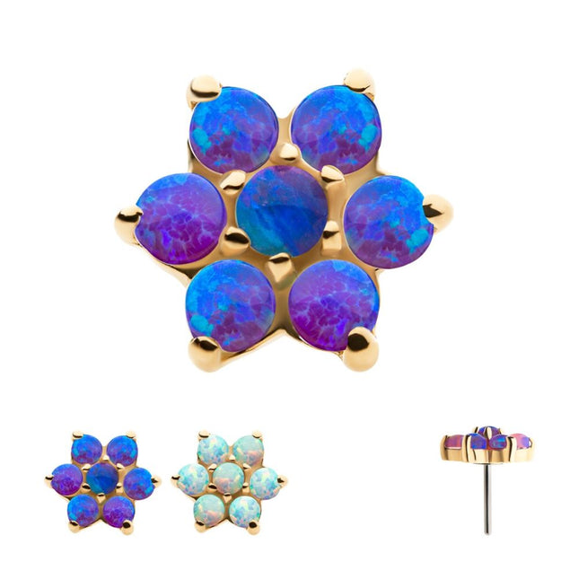 Invictus 14Kt Yellow Gold Threadless with 7 Prong Set Synthetic Opal Flower Top