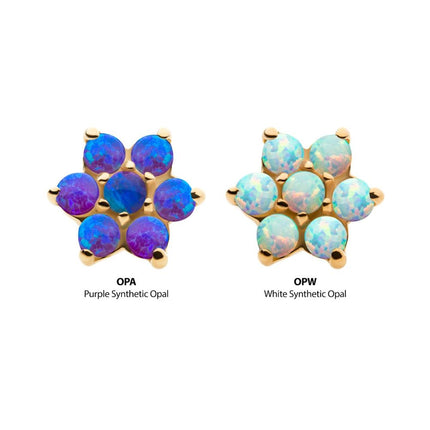 Invictus 14Kt Yellow Gold Threadless with 7 Prong Set Synthetic Opal Flower Top